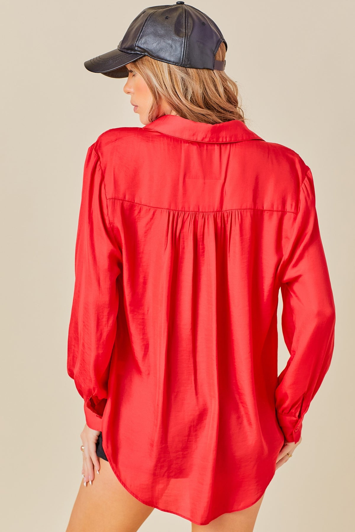 EASY OVERSIZED SHIRT WITH POCKET DETAIL RED