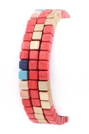 Stone Cube Bracelet Set- Coral - SoCo Hernando