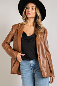 Women's Faux Leather Blazer- Cappuccino - SoCo Hernando